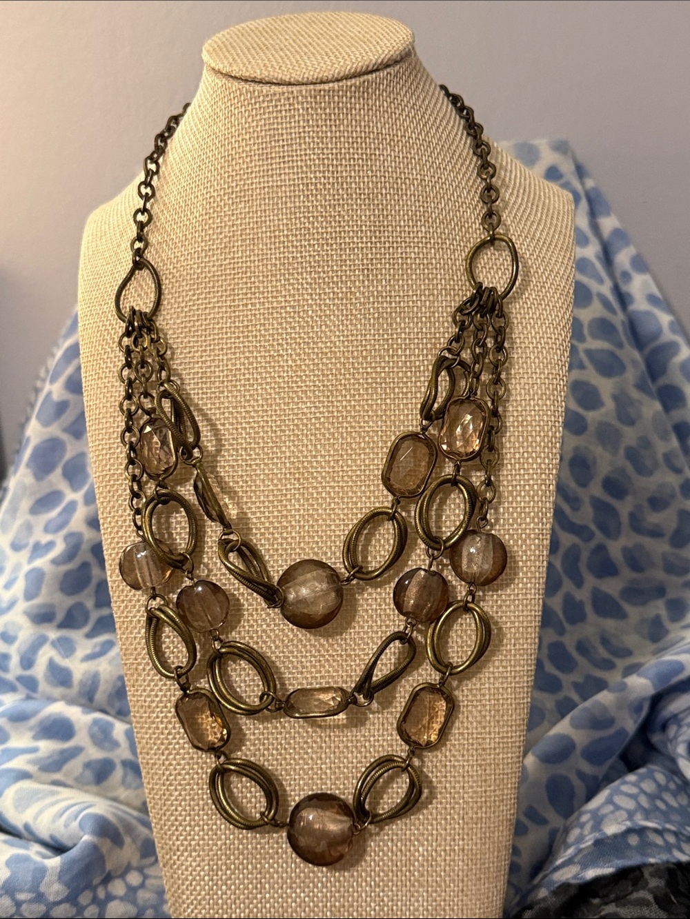 Layered Bronze-tone Necklace with Smoky Beads